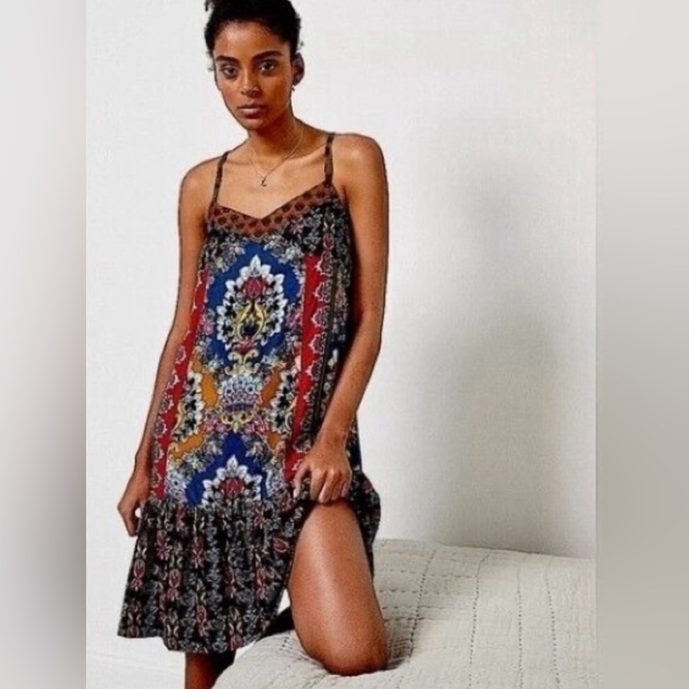 Anthropologie Zadie Velvet Boho Vibrant Color Tank Slip Dress! XXS